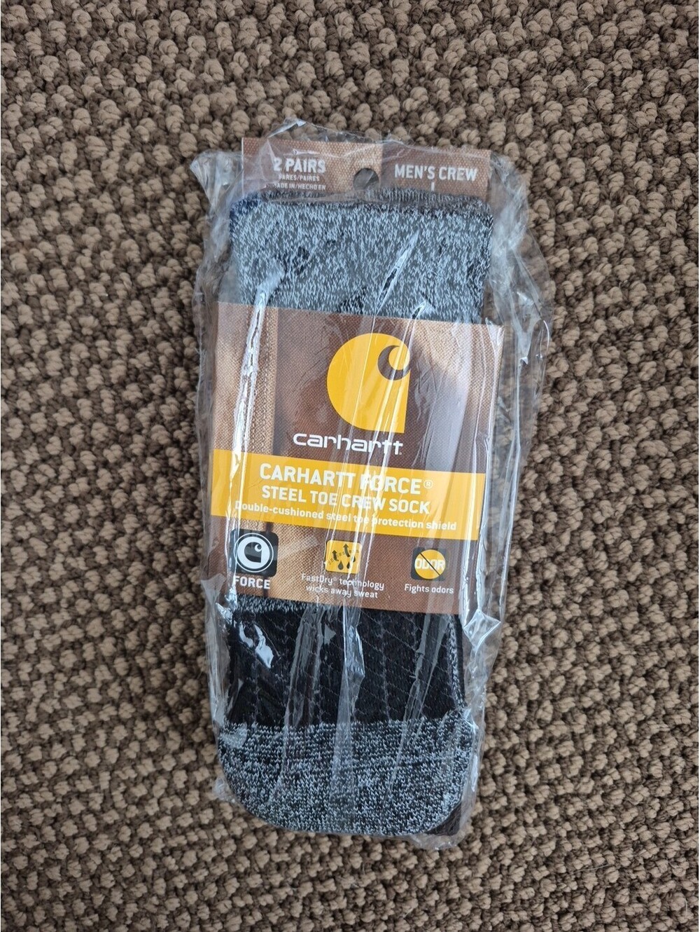 Carhartt Men's Force Steel-Toe Crew Socks L Large Multicolor, 2-Pairs NEW